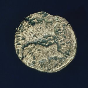 Moneta con teste di Giulio Cesare e Augusto